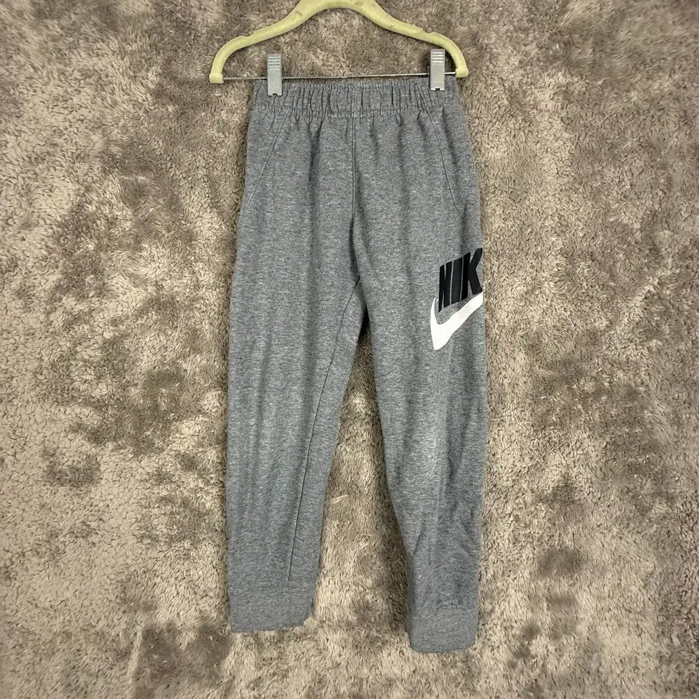 Nike Gray Black White Sweatpants Joggers Boys Size 6 7 Swoosh Logo
